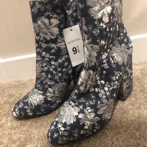 Denim Brocade Ankle Boots - One Day Sale